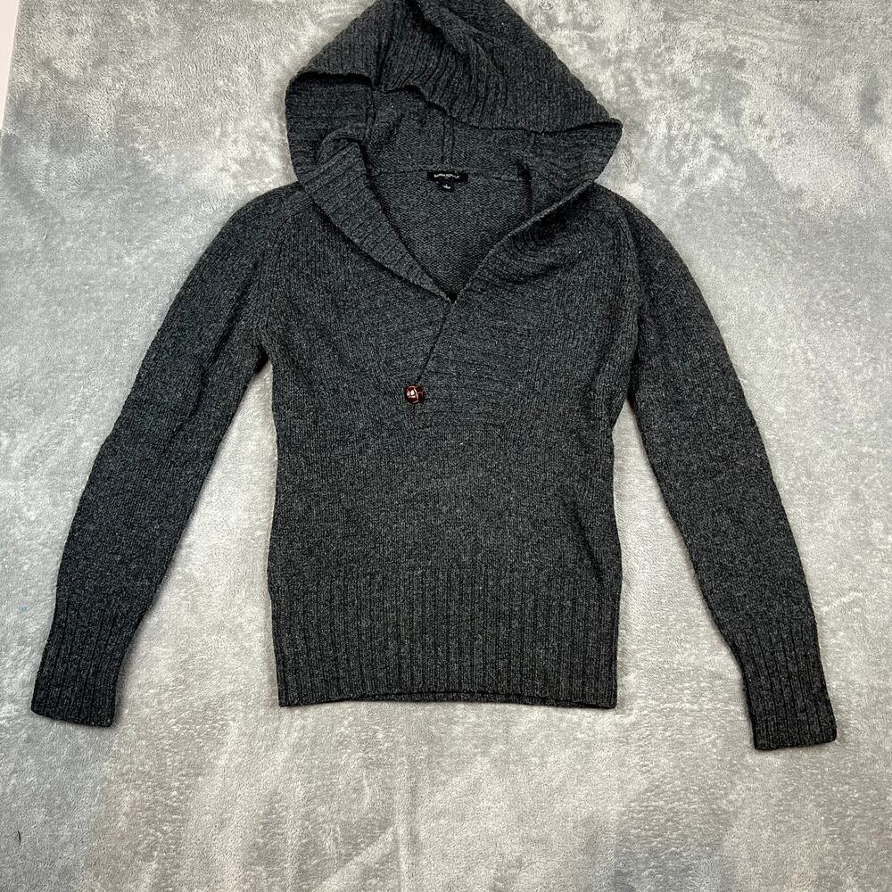 Banana Republic Sweater Hoodie Womens L Grey Lambswool Knit‎ Luxe